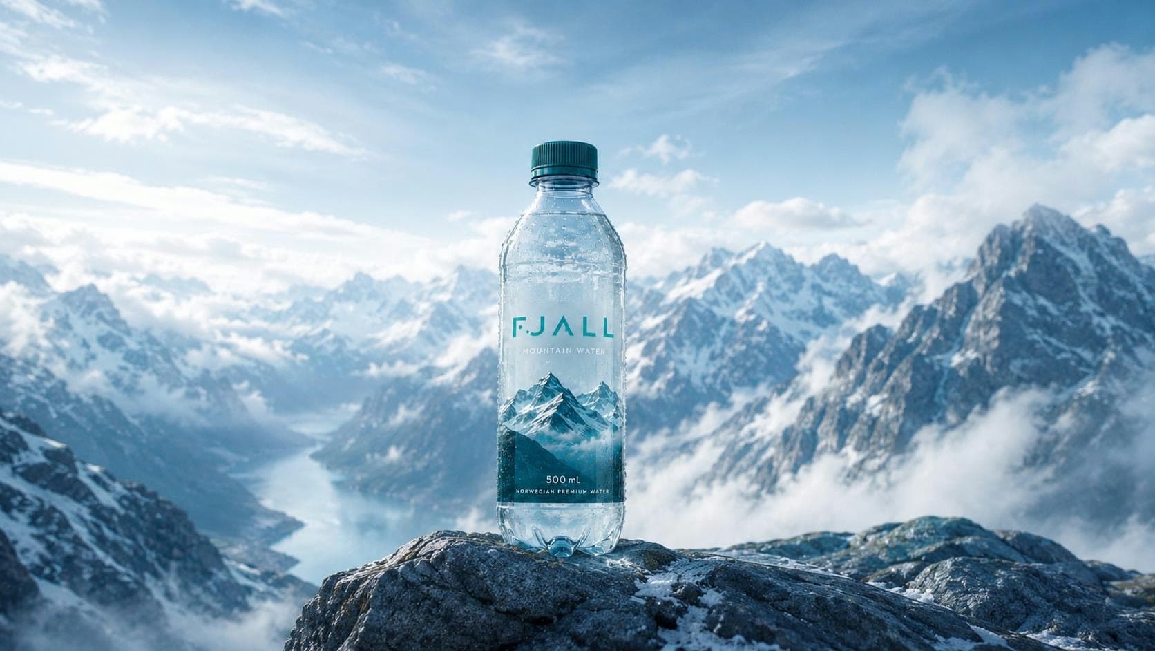 A Fjall bottle on a mountain summit above the clouds